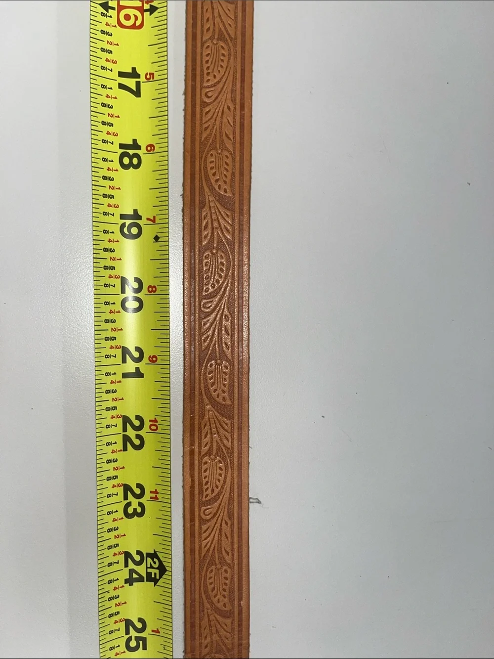 Source Unknown Tooled Leather Belt - Tan with Silver Tone Hardware